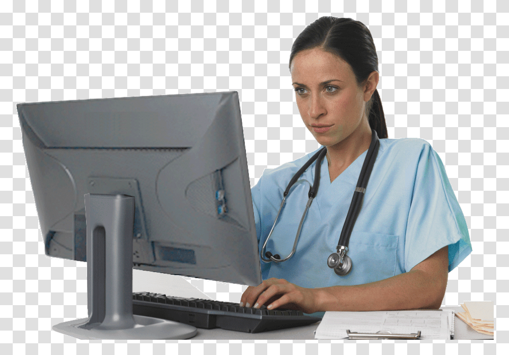 Nurse Using A Computer, Person, Human, Electronics, Doctor Transparent Png