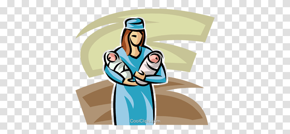 Nurse With Two Newborn Babies Royalty Free Vector Clip Art, Doctor, Dentist, Laundry, Female Transparent Png