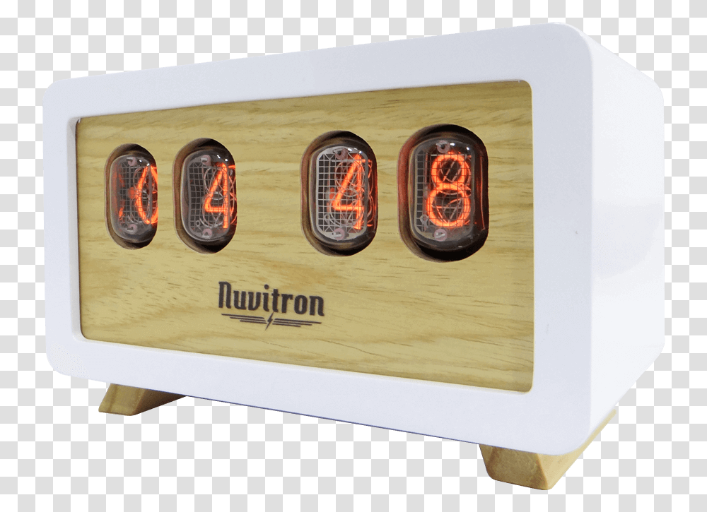 Nuvitron White Postmodern Nixie Tube Clock Table, Digital Clock, Wood, Alarm Clock, Plywood Transparent Png