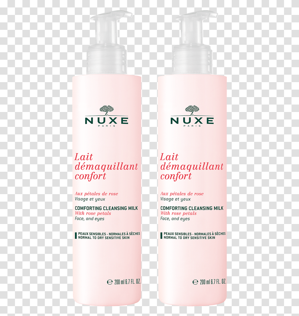 Nuxe Comforting Cleansing Milk With Rose Petals Duo Nuxe, Bottle, Shaker, Cosmetics, Aluminium Transparent Png
