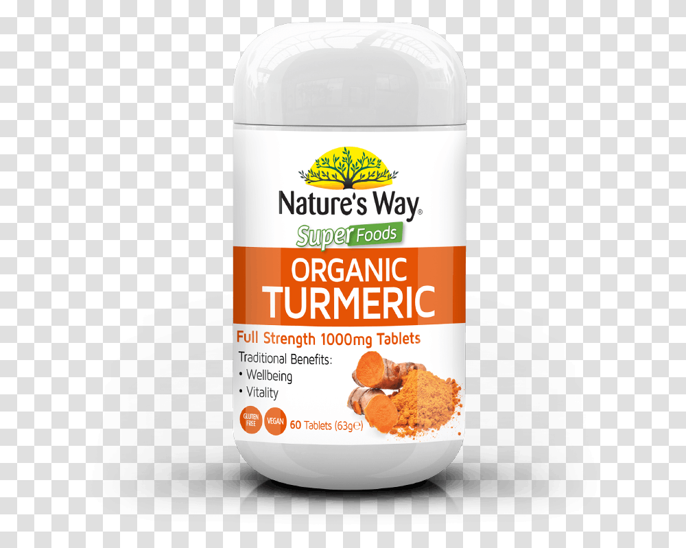 Nw Superfoods Turmeric Tabs 1000mg 60s Nature's Way Organic Turmeric, Cosmetics, Sunscreen, Bottle, Ketchup Transparent Png