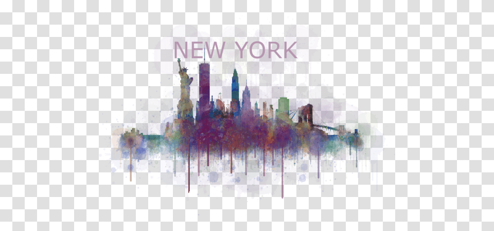 Ny New York City Skyline V4 Watercolor Ny New York City Skyline V4 Watercolor, Graphics, Art, Purple, Modern Art Transparent Png