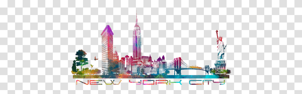 Nyc Skyline T Shirt New York City Drawing Color, Building, Architecture, Metropolis, Urban Transparent Png