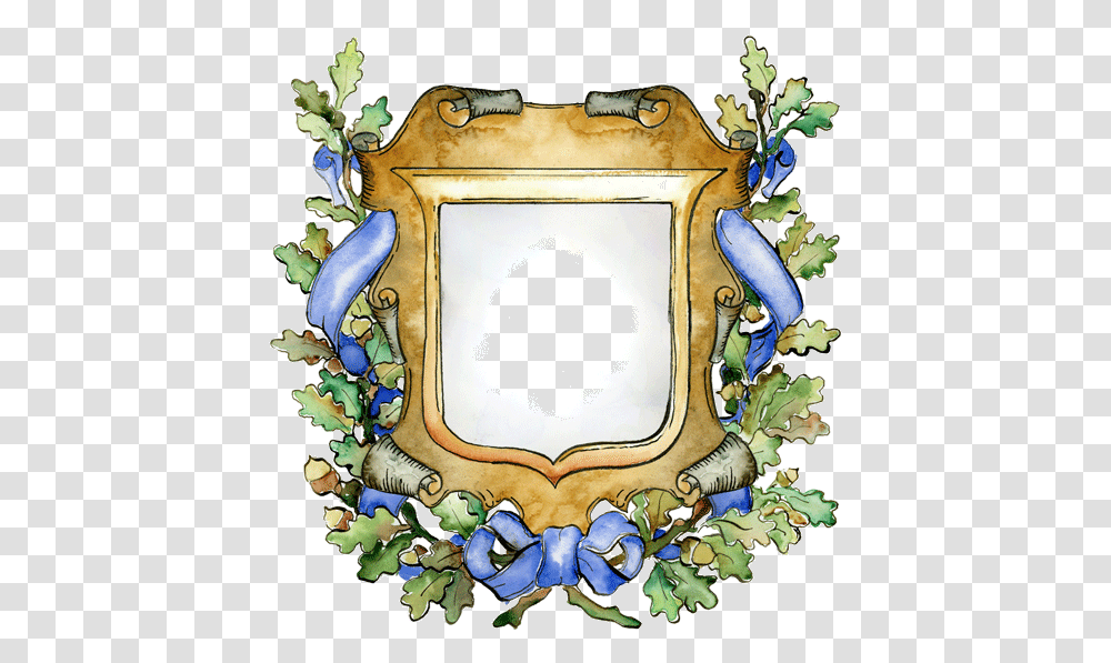 Oak And Ribbons Two Letter Monogram Crest Semi Custom Decorative, Plant, Art, Painting, Porcelain Transparent Png