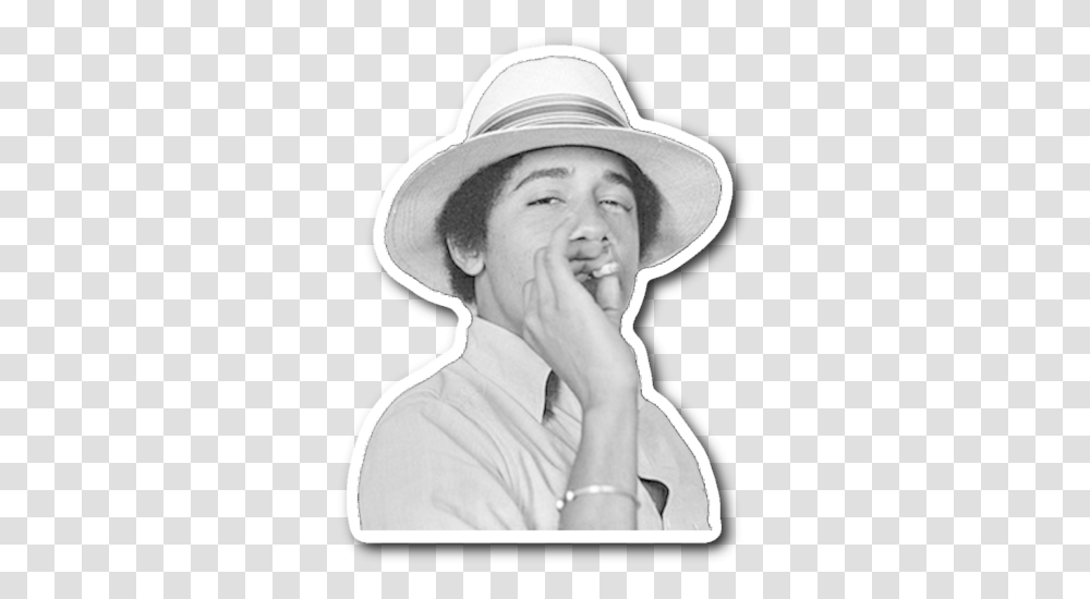Obama 420 Sticker Obama Smoking, Person, Face, Sun Hat Transparent Png