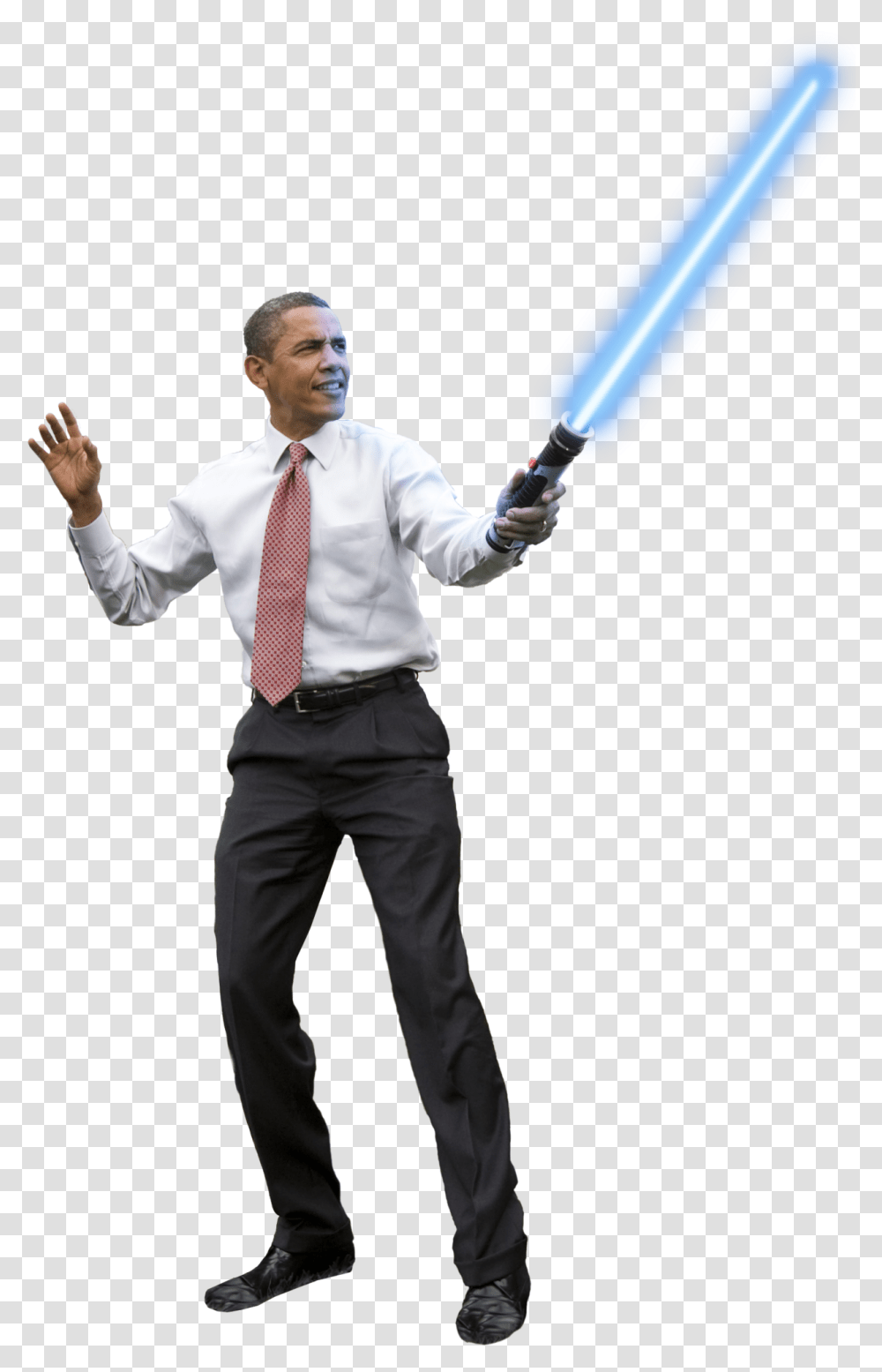 Obama Holding A Lightsaber Outside Of The Barack Obama Light Saber, Tie, Clothing, Person, Shirt Transparent Png