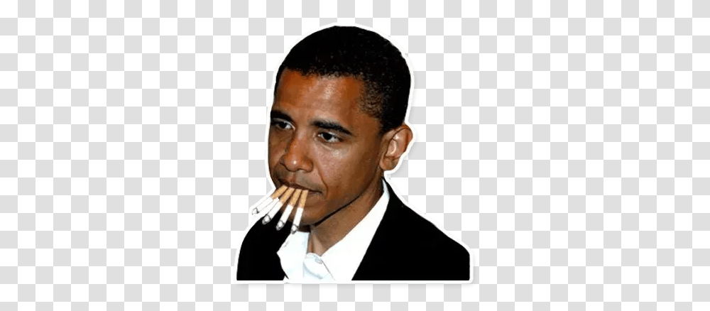 Obama Whatsapp Stickers Barack Obama Smoking Cigarette, Face, Person, Hair, Eating Transparent Png