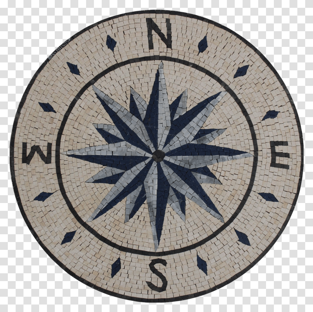 Ocean Blue Compass Nautical Star Mosaic Marble Compass Rose Mosaic, Clock Tower, Architecture, Building Transparent Png