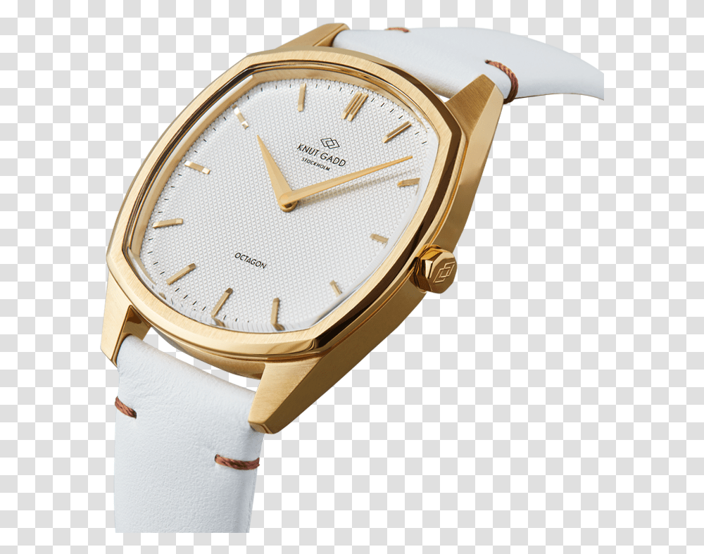Octagon Gold White Leather Analog Watch, Wristwatch, Clock Tower, Architecture, Building Transparent Png