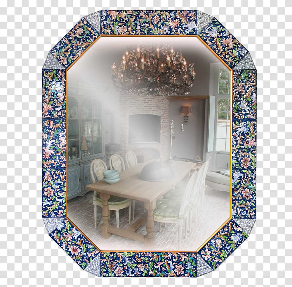 Octagonal Blue Background Mirror Rustic Brick Kitchen Floor, Rug, Indoors, Room Transparent Png