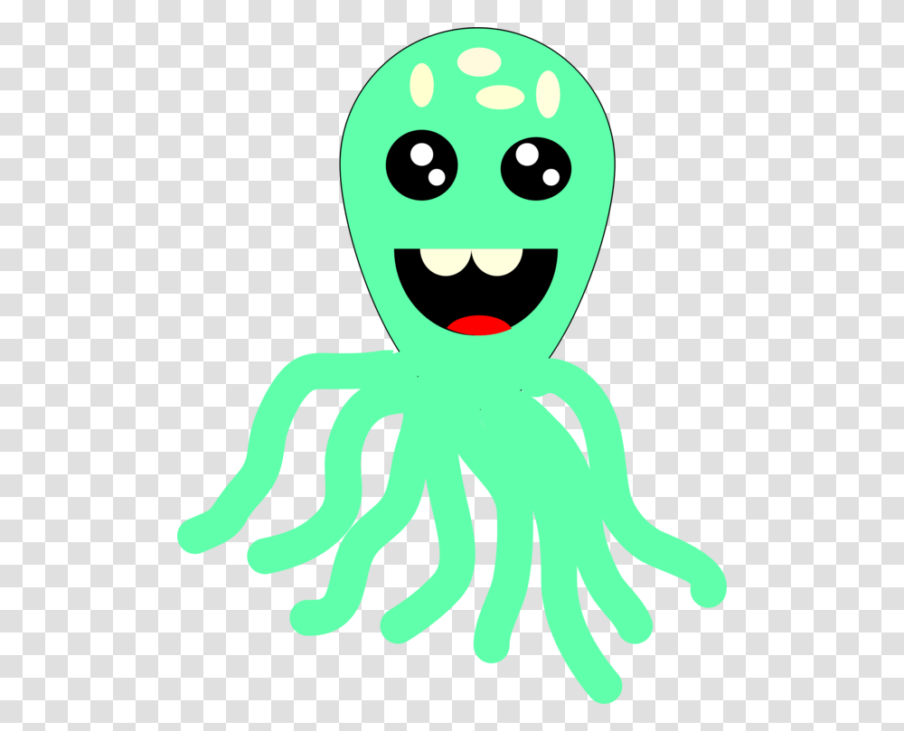 Octopus Smiley Green Line Animal, Silhouette, Stencil Transparent Png