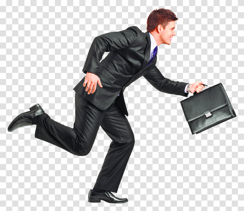 Of Person Running Running Businessman, Human, Bag, Briefcase, Suit Transparent Png
