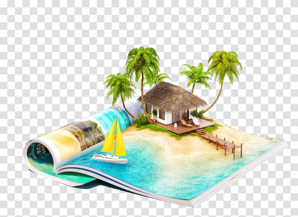 Of Photography Creative Island The 3d Cabin Clipart Landing, Nature, Outdoors, Building, Sea Transparent Png