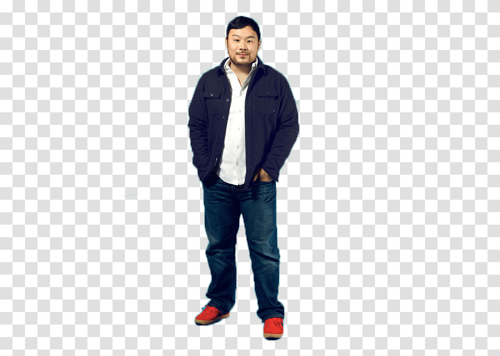 Of Super Star Chef David Chang Standing, Person, Pants, Sleeve Transparent Png