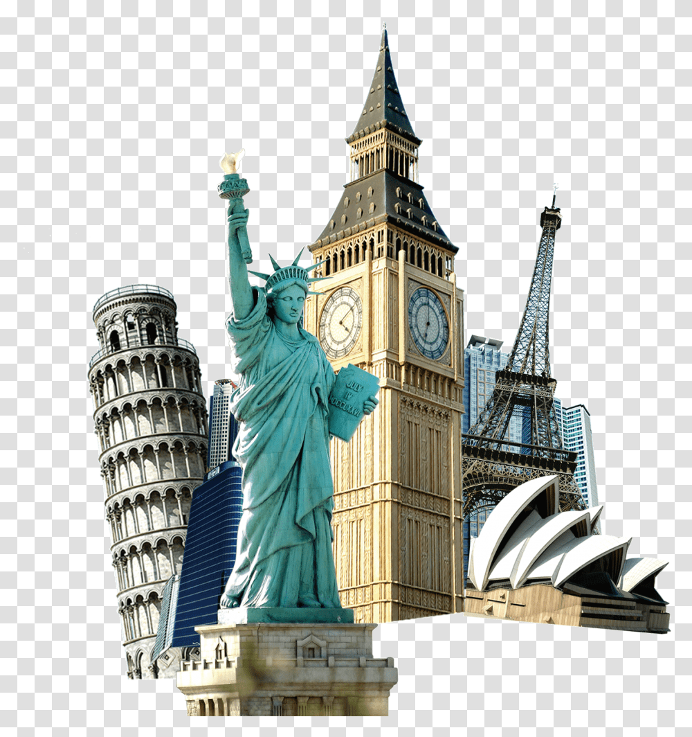 Of Travel Eiffel Liberty Buckle Statue World Clipart Eiffel Tower Big Ben, Architecture, Building, Spire, Steeple Transparent Png