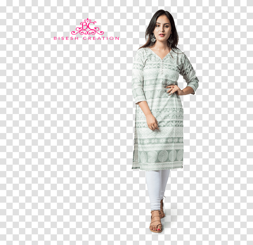 Off White Printed Pure Cotton Kurti With Cotton Leggings Photo Shoot, Dress, Sleeve, Female Transparent Png