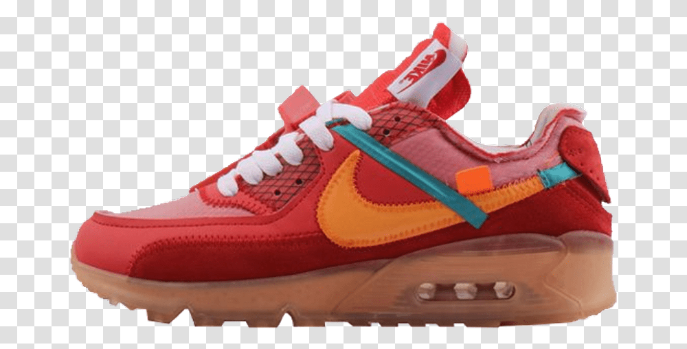 Off White X Nike Nike Shoe With Mirror And Back Support For Off White Nike 90 Red, Footwear, Clothing, Apparel, Running Shoe Transparent Png