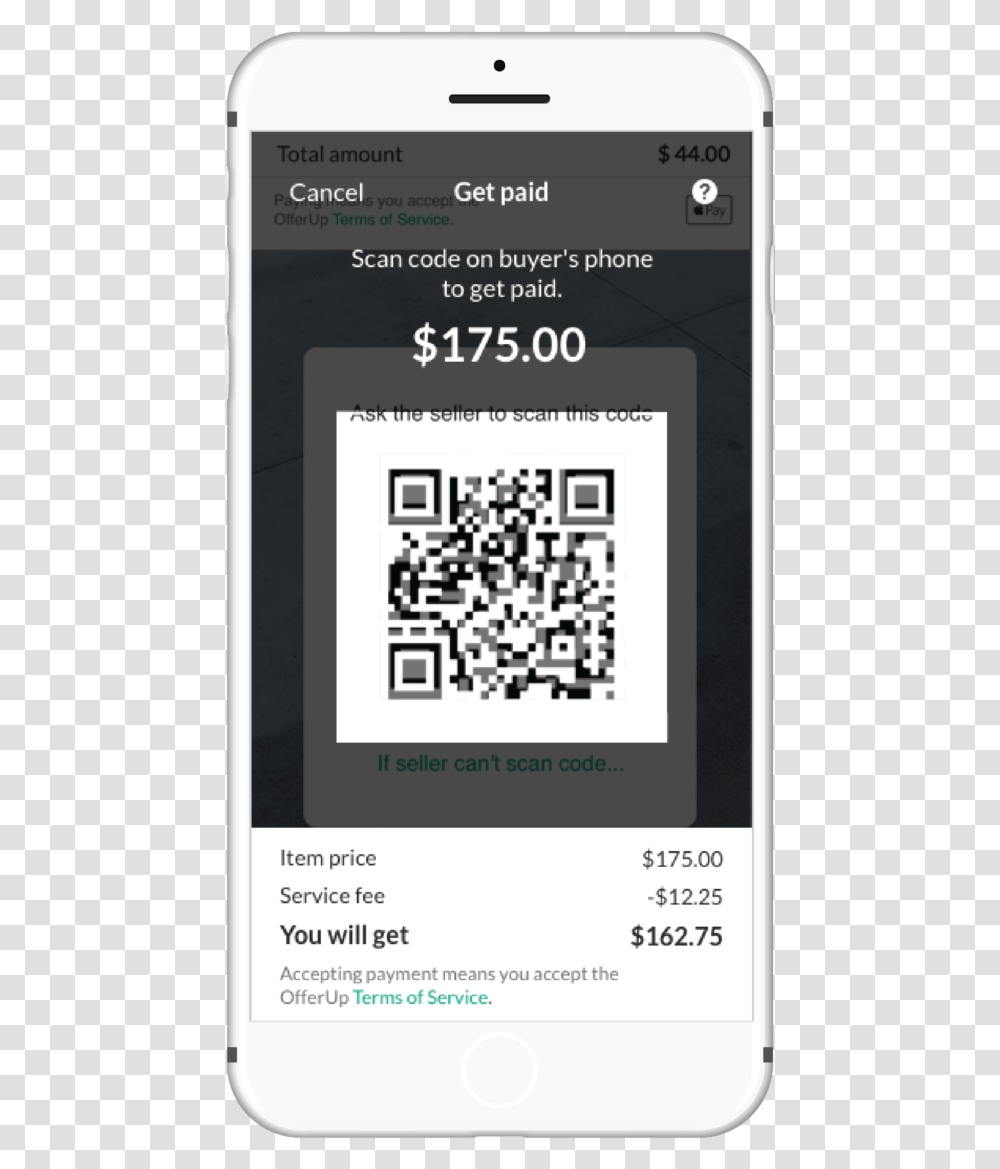 Offer Up Code On Buyers Phone, QR Code, Mobile Phone, Electronics, Cell Phone Transparent Png
