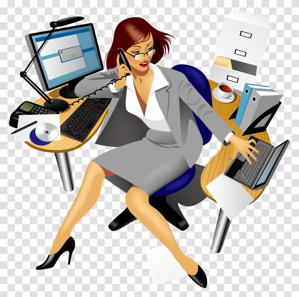 Office Clip Art Secretary Cartoon, Person, Computer, Electronics, Pc Transparent Png