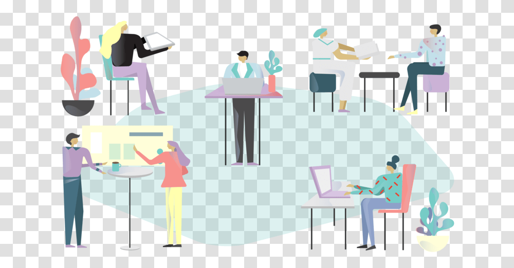 Office Coworking People Vector Web Illustration Sharing, Audience, Crowd, Person, Speech Transparent Png