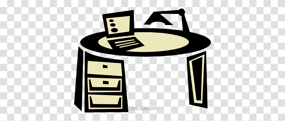 Office Desk With Laptop Royalty Free Vector Clip Art Illustration, Furniture, Mailbox, Drawer, Interior Design Transparent Png