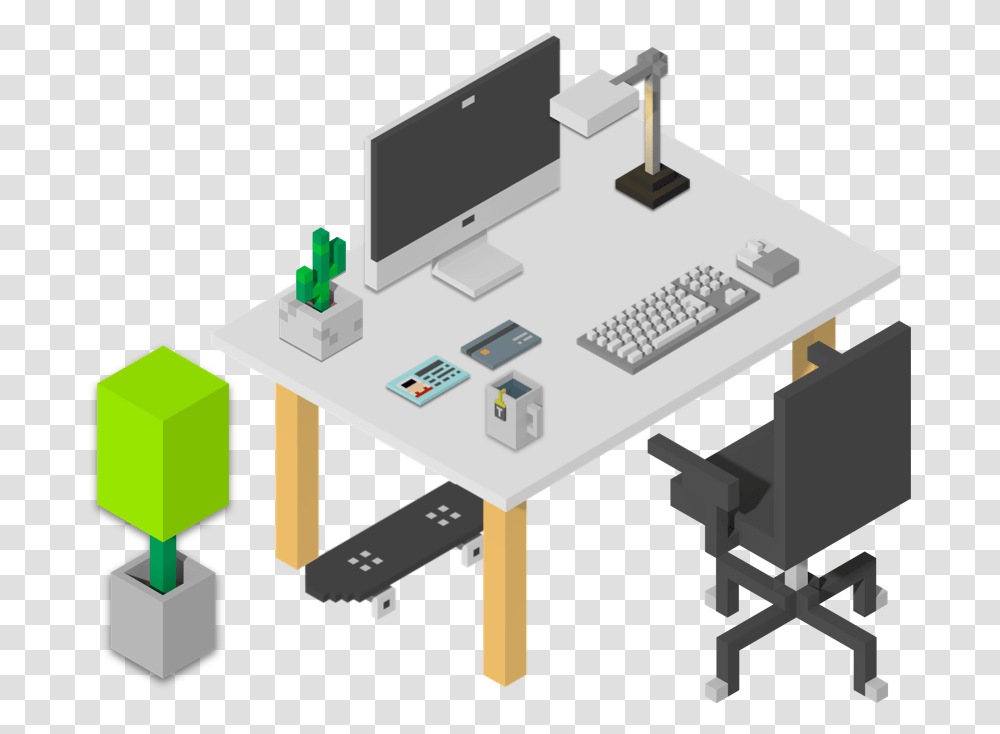 Office Isometric Office, Furniture, Table, Desk, Computer Keyboard Transparent Png