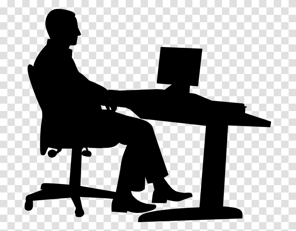Office Man Desk Computer Business Chair Desktop Office Silhouette, Gray, World Of Warcraft Transparent Png