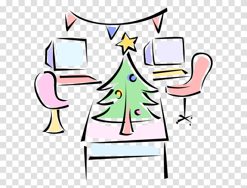 Office Party With Christmas Tree Vector Image Clip Art, Plant, Ornament, Poster, Advertisement Transparent Png