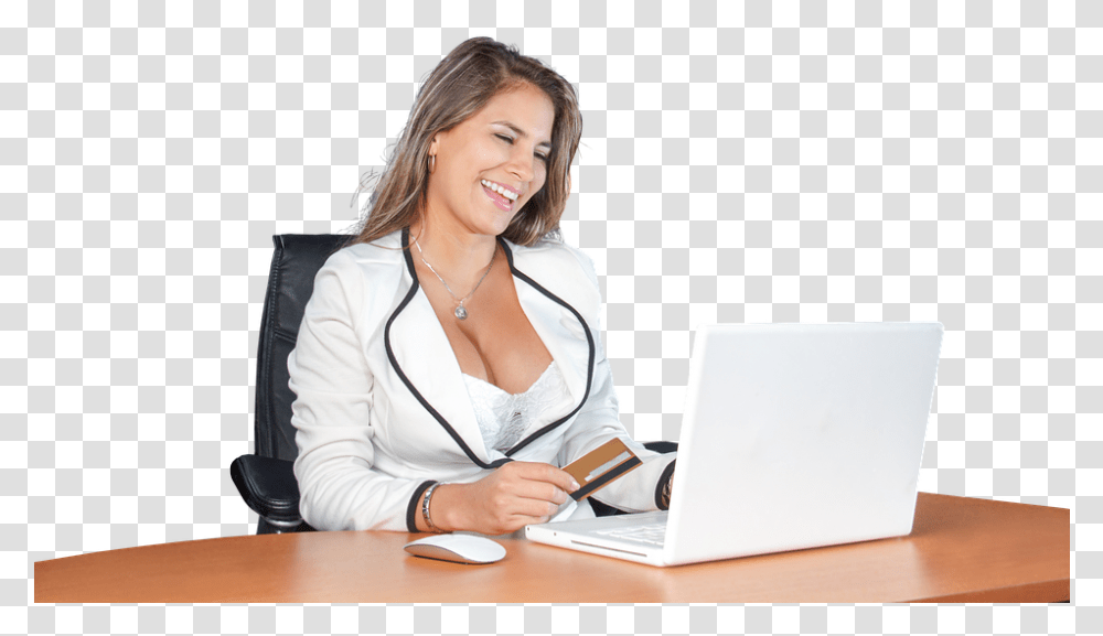 Office People Business Woman Person At Computer Cartoon, Sitting, Laptop, Pc, Electronics Transparent Png