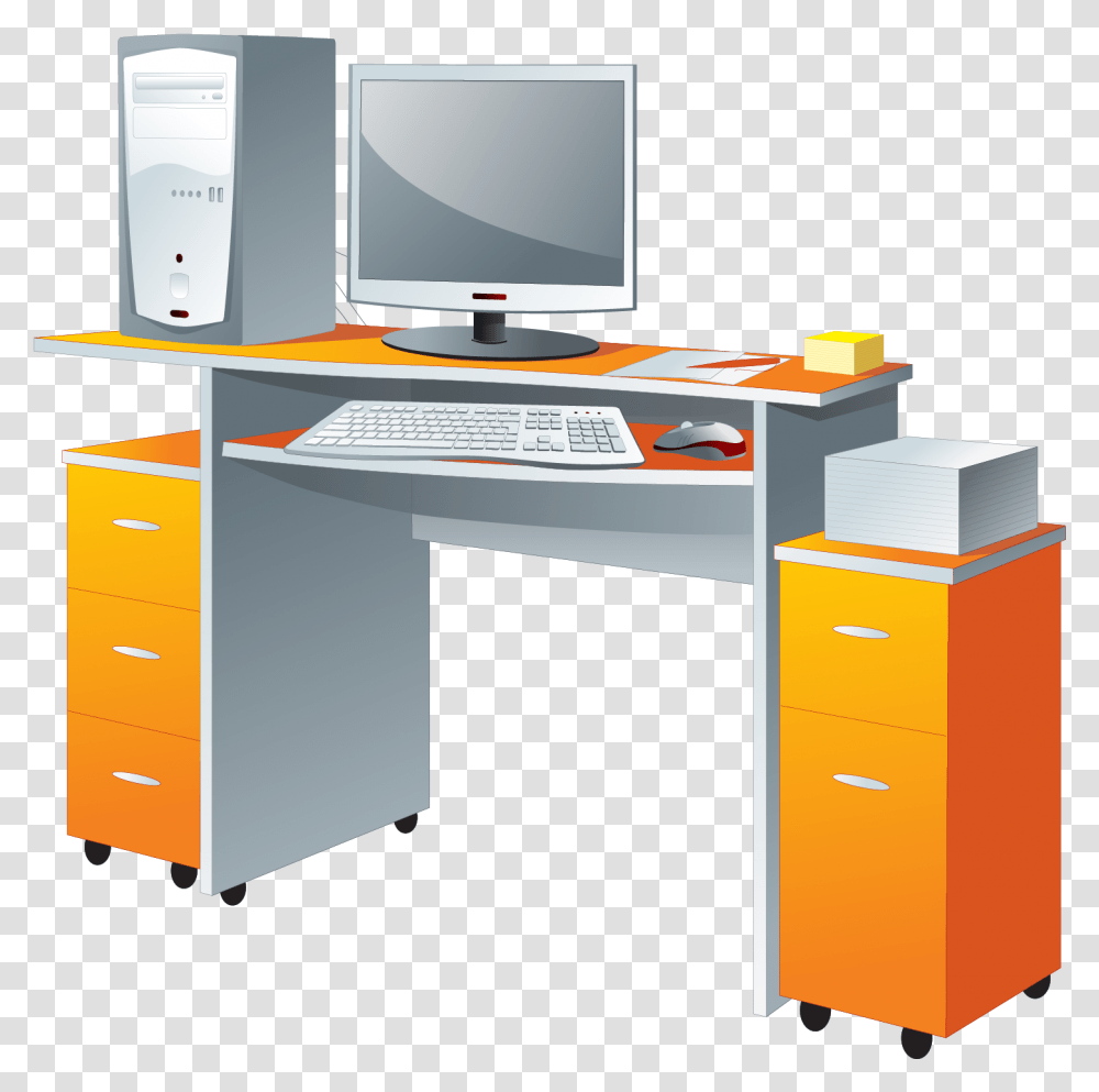 Office Vector, Desk, Table, Furniture, Computer Transparent Png