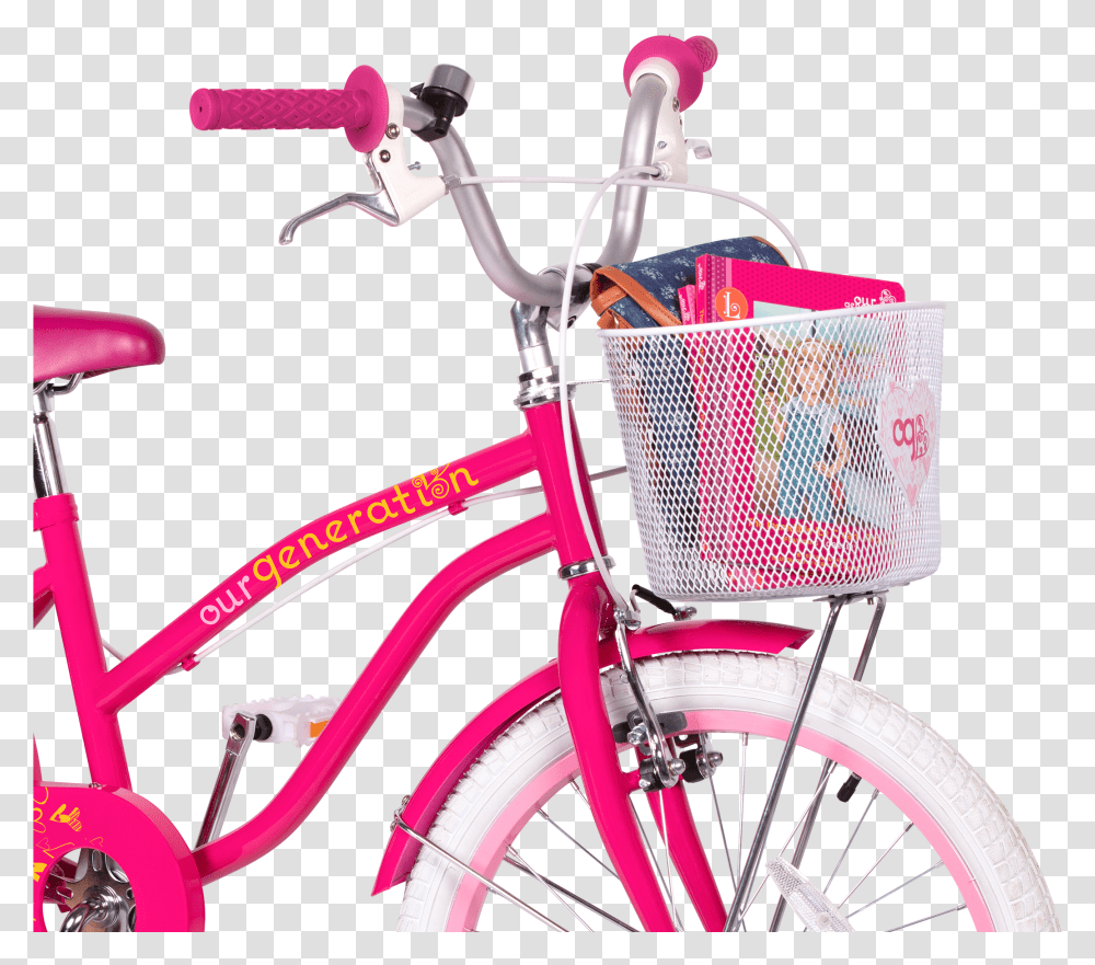 Og Bicycle For Kids Front Basket Holding Books02 Our Generation 20 Inch Bike, Vehicle, Transportation, Wheel, Machine Transparent Png