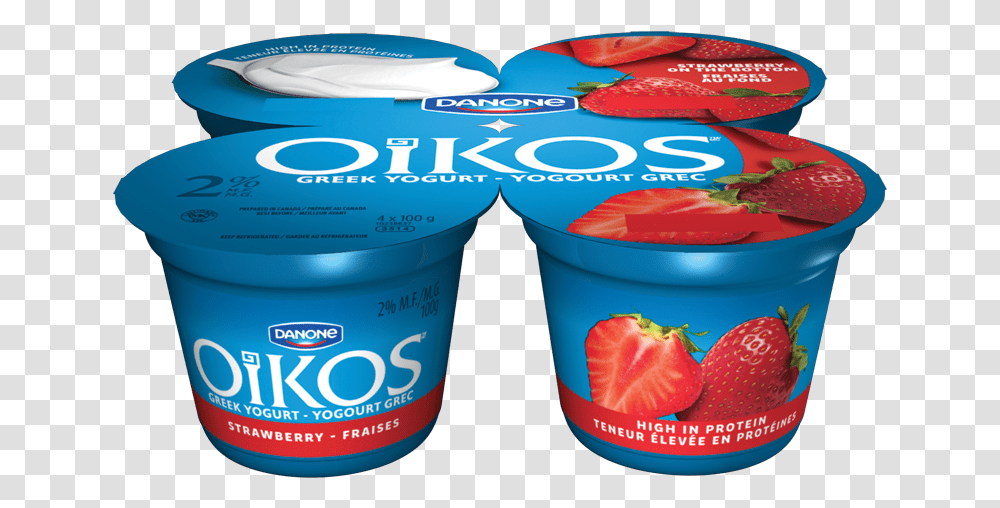 Oikos Strawberry Yogurt Strawberry, Dessert, Food, Cream, Creme Transparent Png