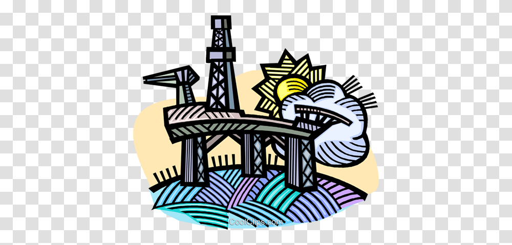 Oil Drilling Platform Royalty Free Vector Clip Art Illustration, Building, Outdoors, Architecture, Rug Transparent Png