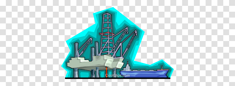 Oil Drilling Platform With Cargo Ship Royalty Free Vector Clip Art, Building, Urban, Amusement Park, Roller Coaster Transparent Png