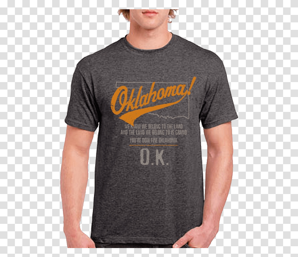 Oklahoma Unisex Heather Charcoal Map Outline Tee Gildan Dark Heather Shirt, Apparel, T-Shirt, Person Transparent Png