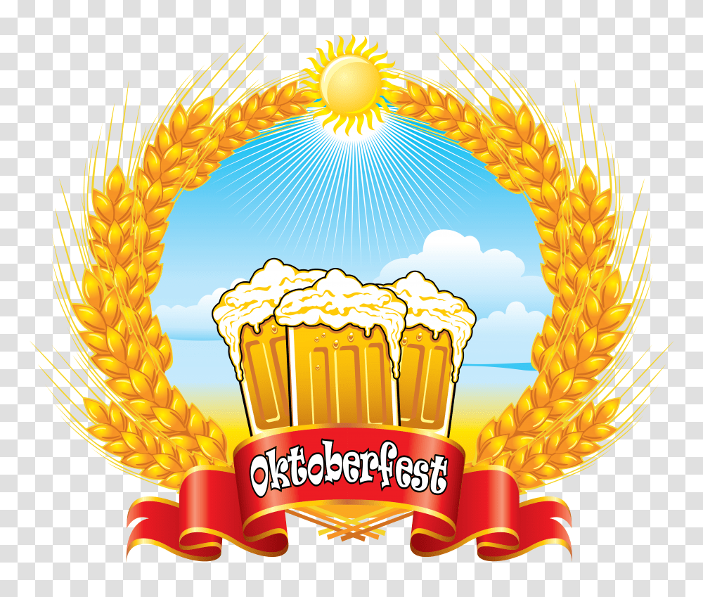 Oktoberfest Red Banner With Beer Mugs And Wheat Clipart Transparent Png