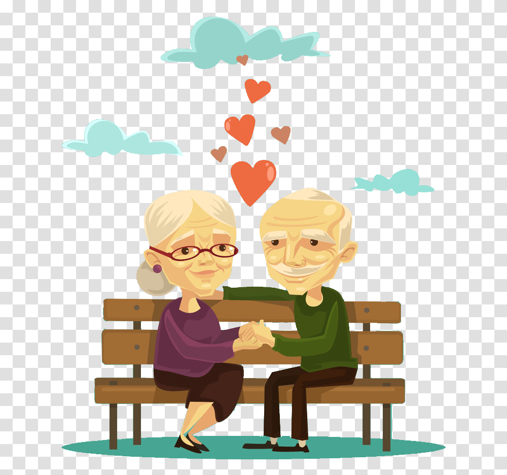 Old Age Love Internet Meme Chair Cartoon Old Couple Clipart, Furniture, Bench, Park Bench, Person Transparent Png