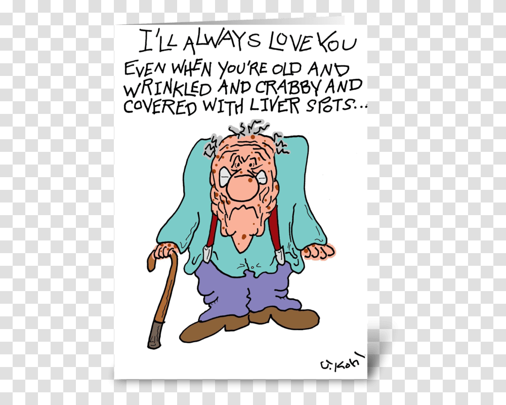 Old And Wrinkled Greeting Card Cartoon, Cane, Stick, Book, Comics Transparent Png