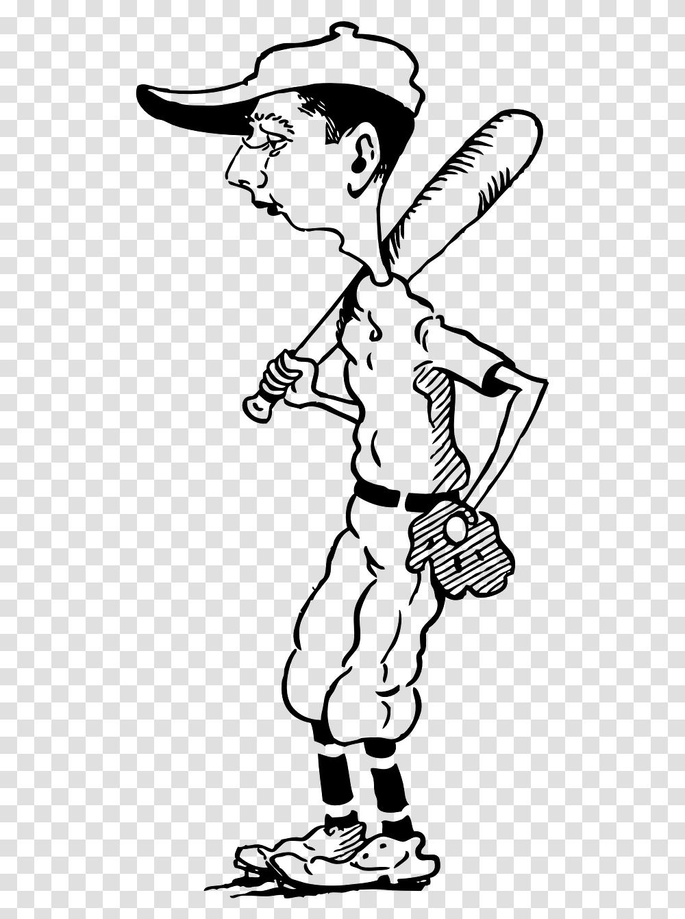 Old Baseball Player Cartoon Black And White, Gray, World Of Warcraft Transparent Png