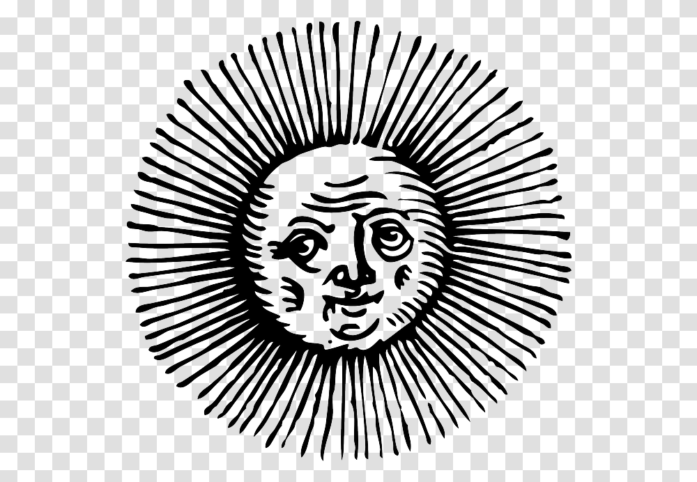 Old Black Outline Moon Face Sun White Summer Solstice Tarot Spread, Logo, Trademark, Bird Transparent Png