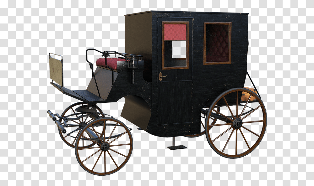 Old Carriage 3d Render Black Horse Drawn Door First Bicycle, Wheel, Machine, Vehicle, Transportation Transparent Png