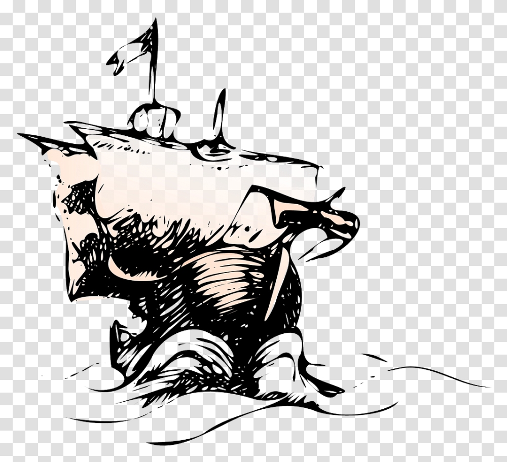 Old Cartoon Ship In A Storm, Silhouette, Drawing, Crowd Transparent Png