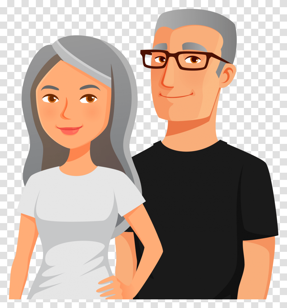 Old Couple Cartoon Of A Older Couple, Sleeve, Person, Long Sleeve Transparent Png