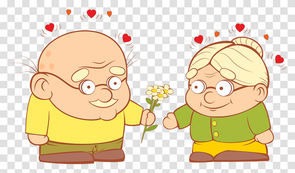 Old Couple In Love Happy Old Couple Cartoon, Smelling, Plant, Flower, Blossom Transparent Png