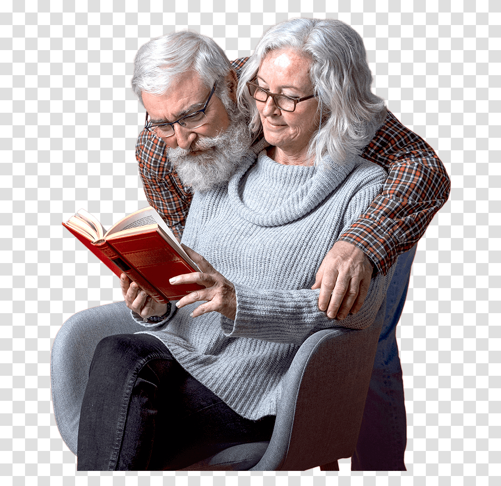 Old Couple Reading Senior Citizen, Person, Human, Sitting, Face Transparent Png