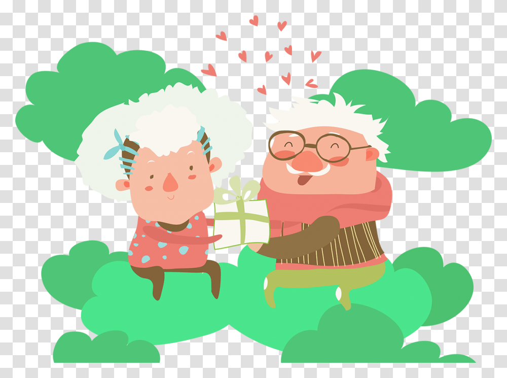 Old Couple With Gift Cartoon, Advertisement, Poster, Glasses Transparent Png