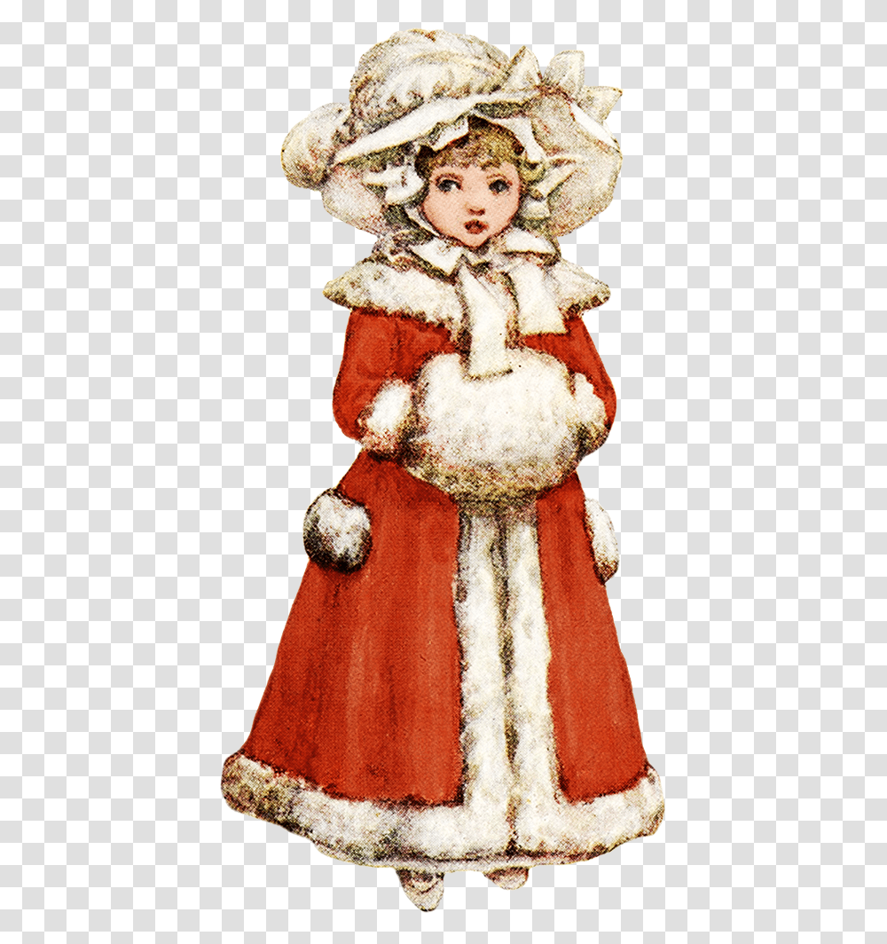 Old Drawing Of Girl In Winter Dress Vintage Christmas Girls Clipart, Fashion, Person, Robe Transparent Png