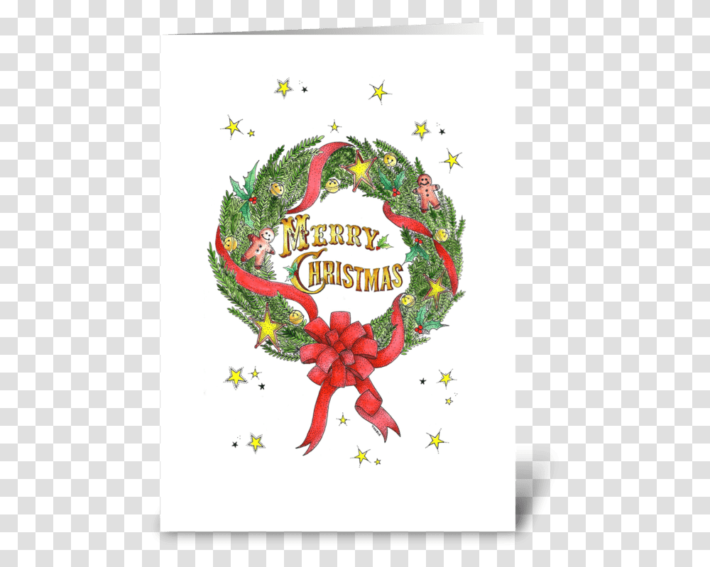 Old Fashioned Holiday Wreath Greeting Card Illustration, Plant Transparent Png