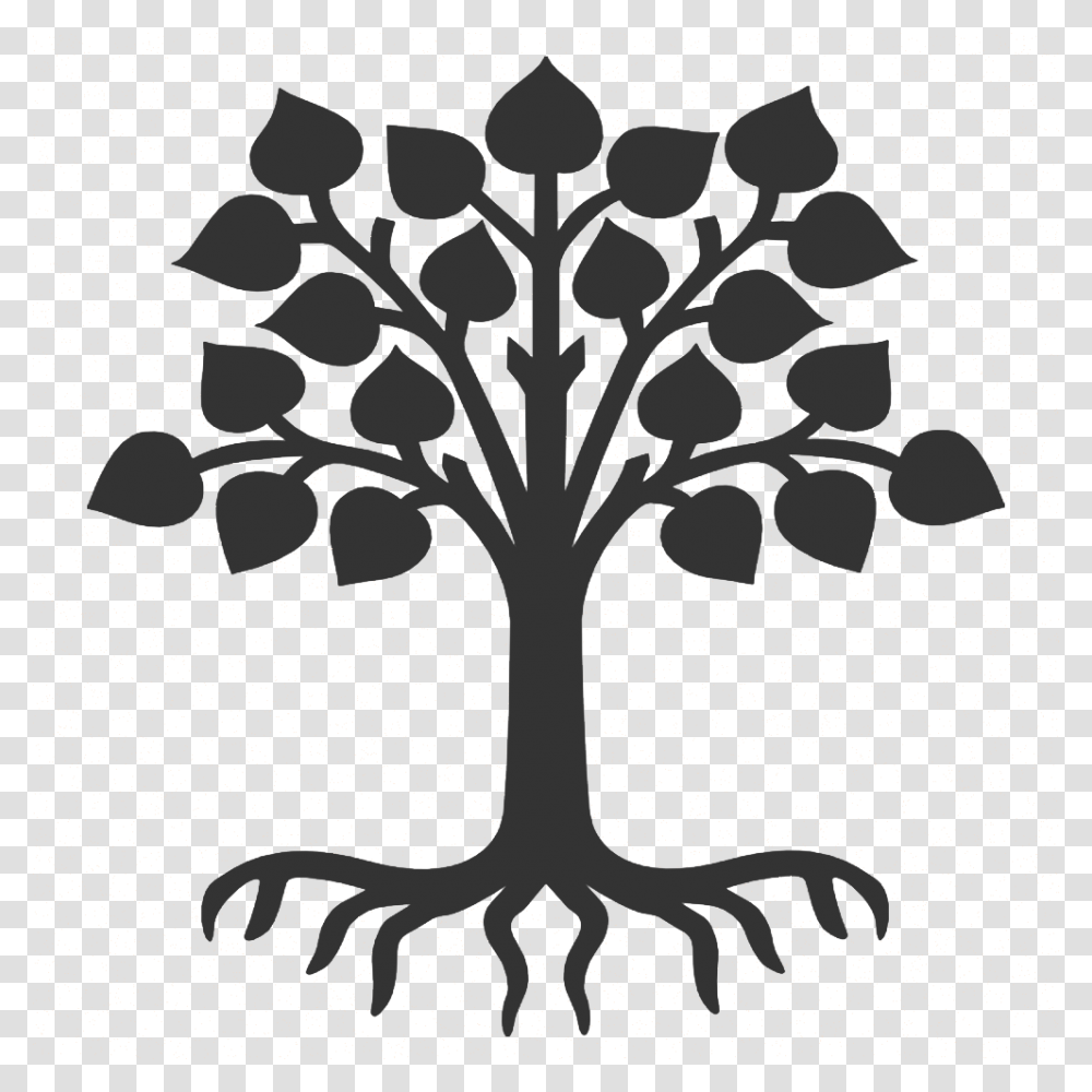 Old Fashioned Oak Template Peepal Tree Clipart Black And White, Plant, Root, Stencil, Rug Transparent Png