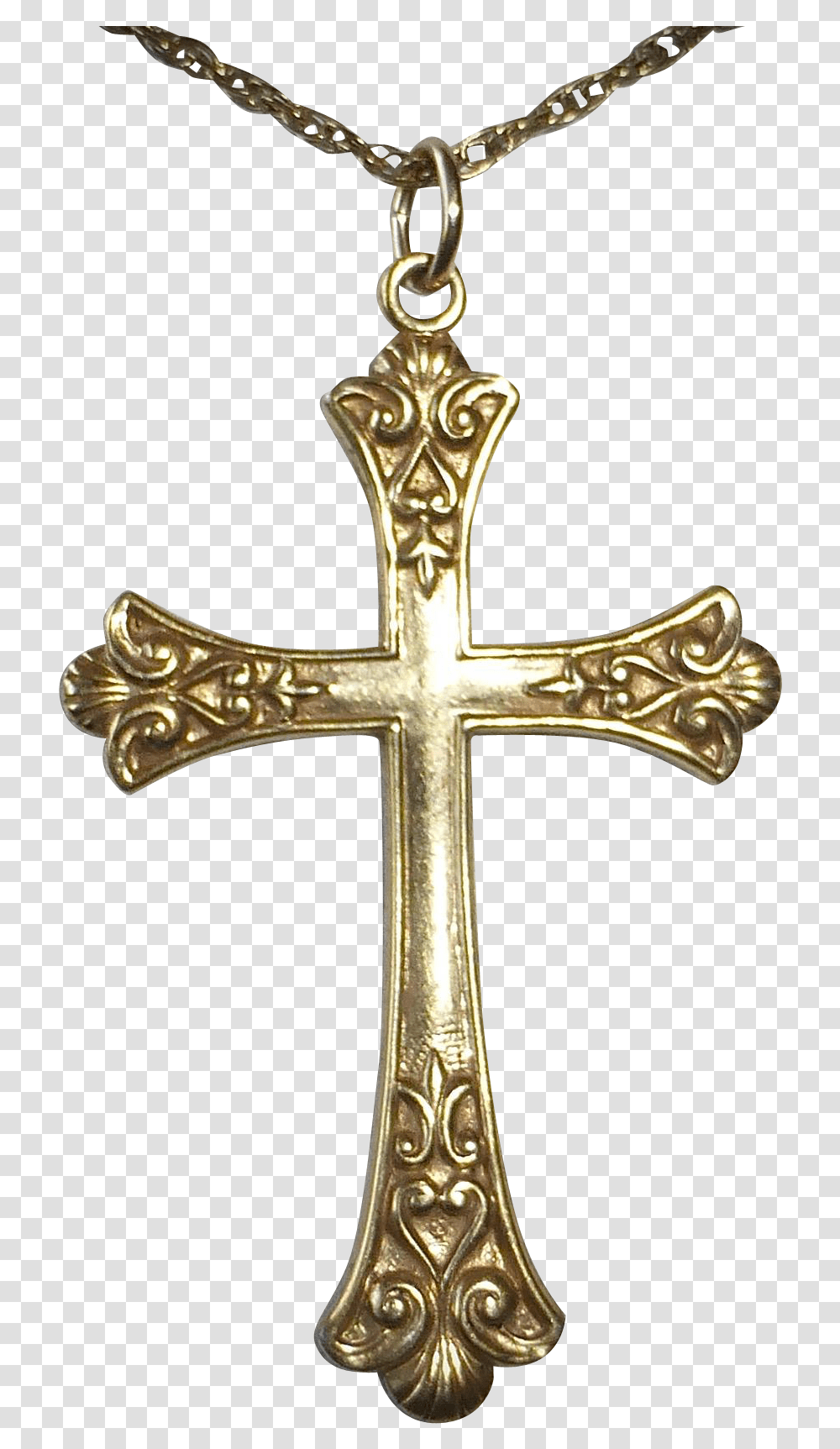 Old Gold Filled Ornate Cross Chain Cross Necklace Old, Symbol, Crucifix Transparent Png